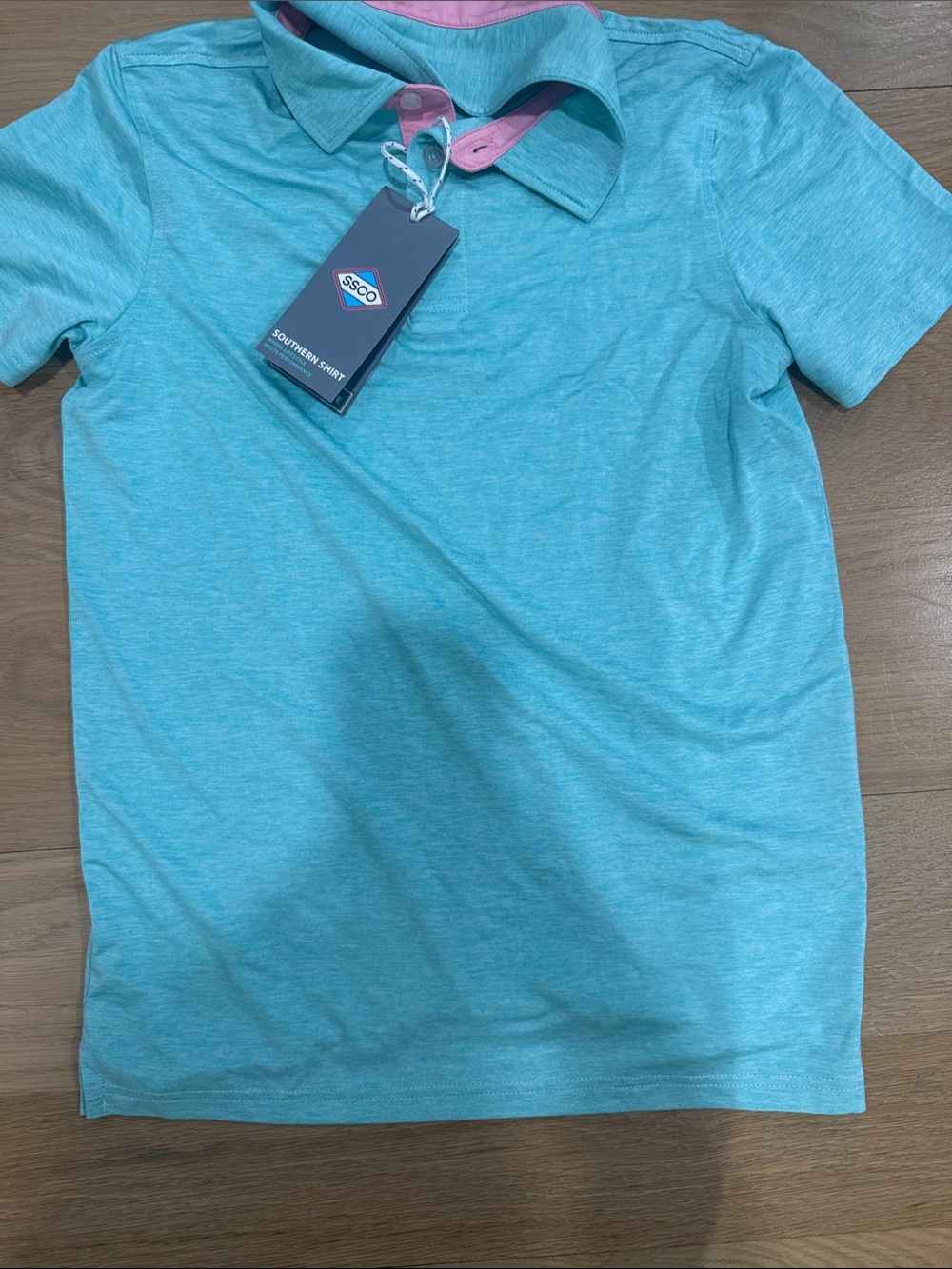 Kids' Polo in Aqua with Pink Trim